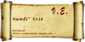 Vankó Erik névjegykártya